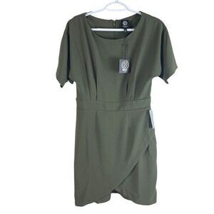 NEW Bobeau Dress Womens Petite MP Green S/S Round‎ Neck Polyester Stretch